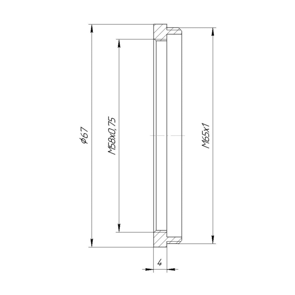 M65x1 male to M58x0.75 female thread adapter