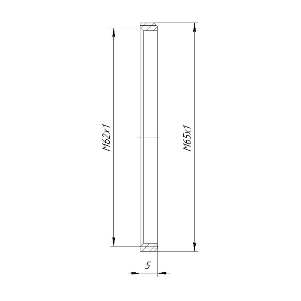 M65x1 male to M62x1 female thread adapter, flangeless