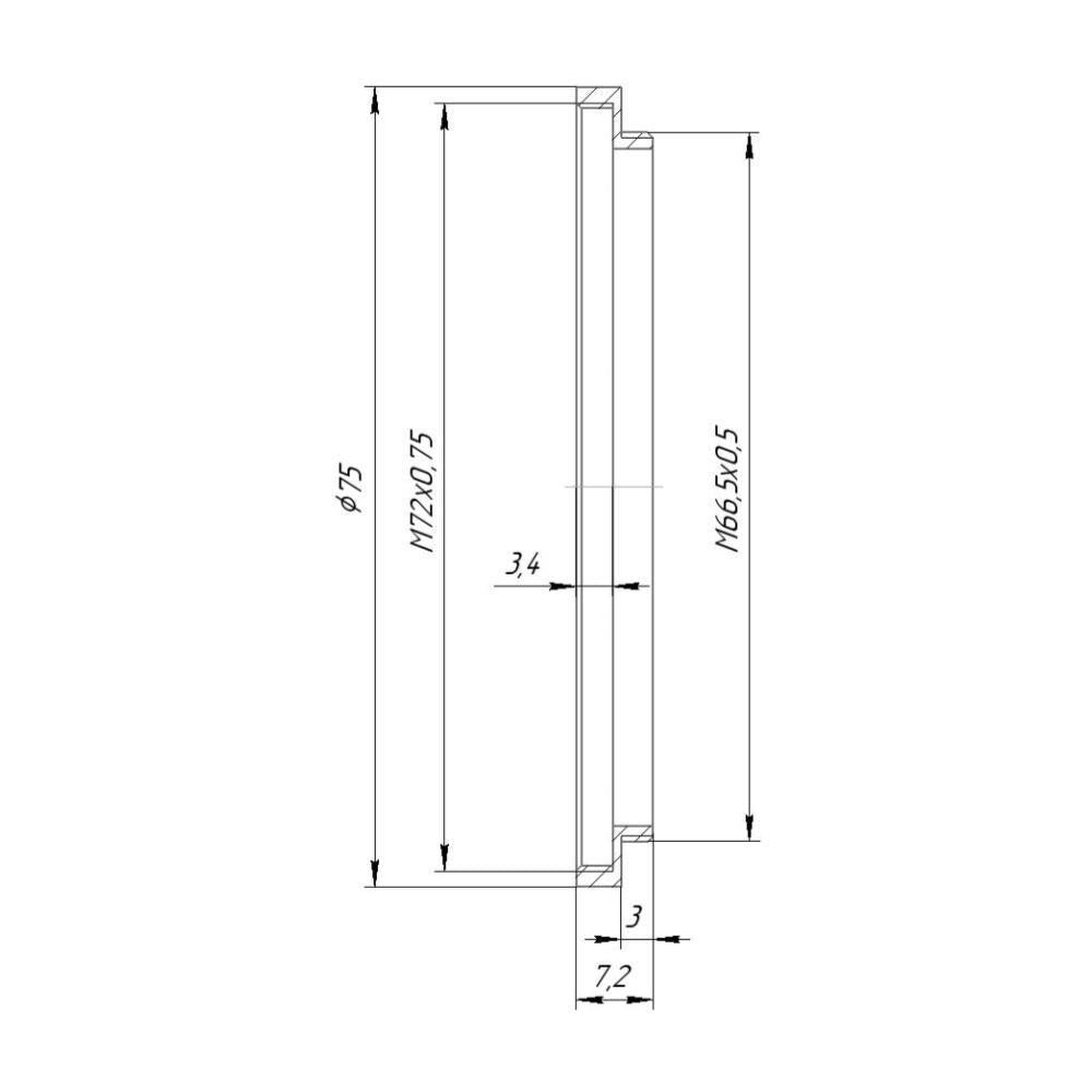 M66.5x0.5 male to M72x0.75 female thread adapter (66.5mm to 72mm step-up ring)