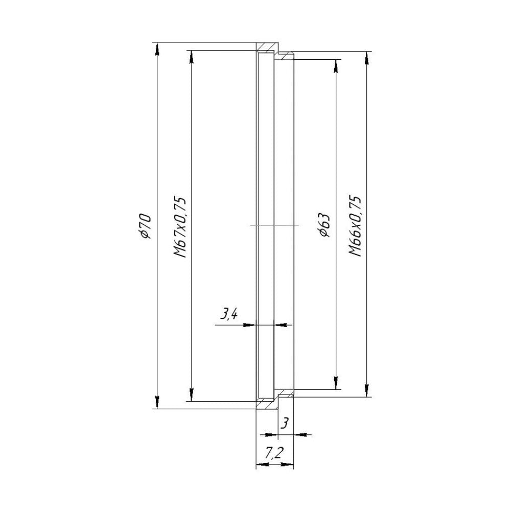 M66x0.75 male to M67x0.75 female thread adapter (66mm to 67mm step-up ring)