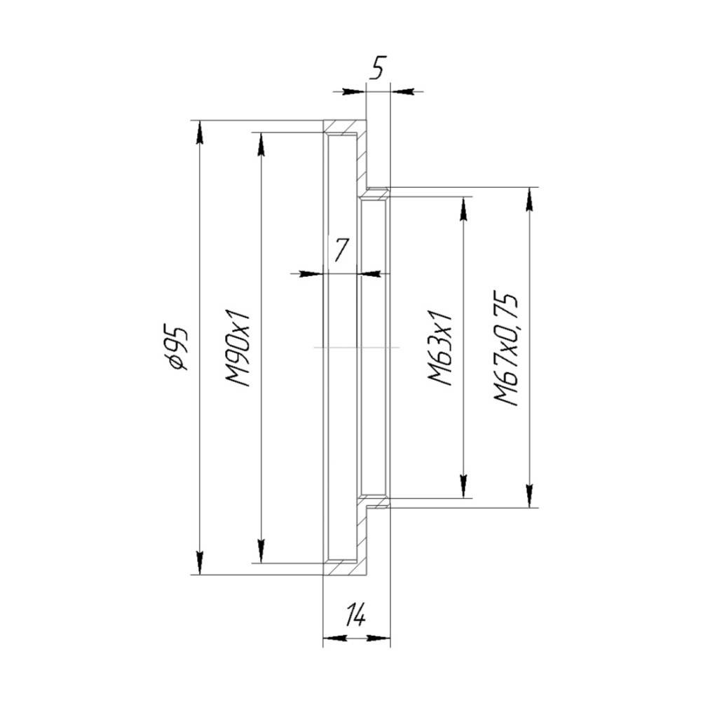 M67x0.75 male to M90x1 female thread adapter