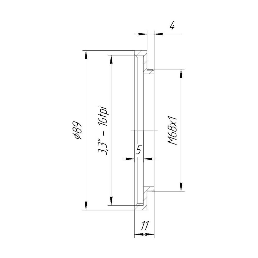 M68x1 male to 3.3"-16tpi female thread adapter