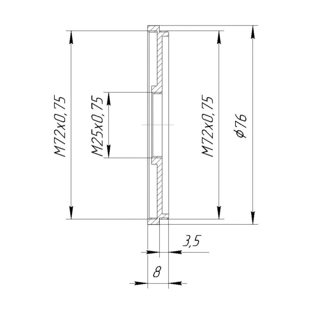 M72x0.75 male to M25x0.75 female thread adapter (72mm to 25mm step-down ring)