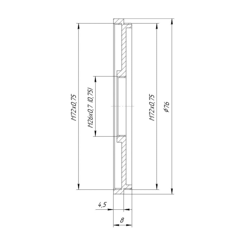M72x0.75 male to M26x0.7 female thread adapter (72mm to 26mm step-down ring)