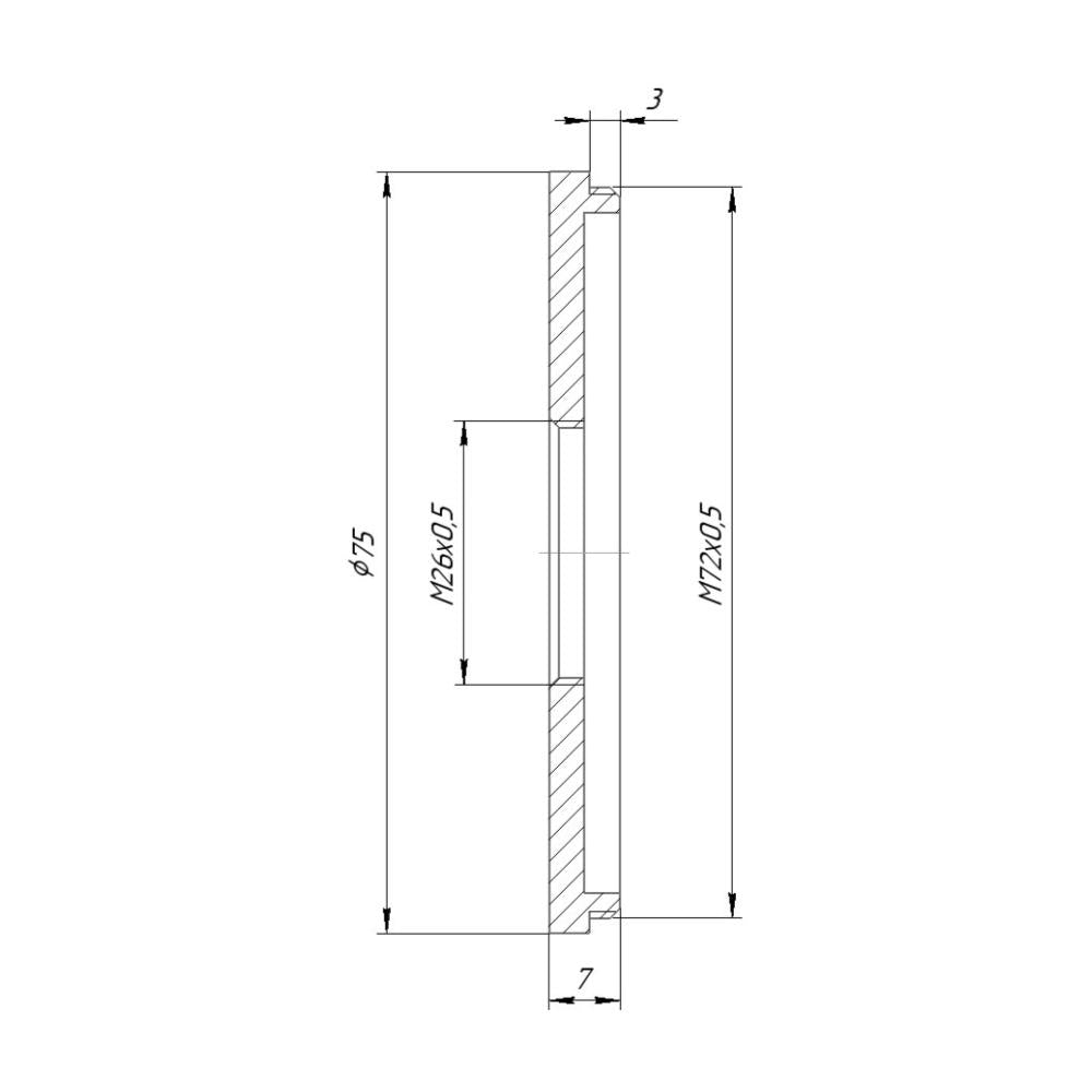 M72x0.75 male to M26x0.5 female thread adapter (72mm to 26mm step-down ring)