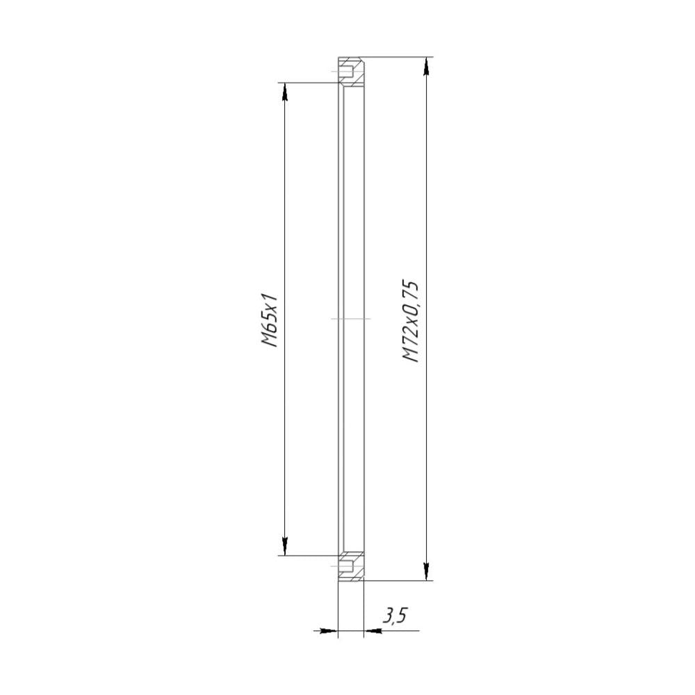M72x0.75 male to M65x1 female thread adapter, flangeless