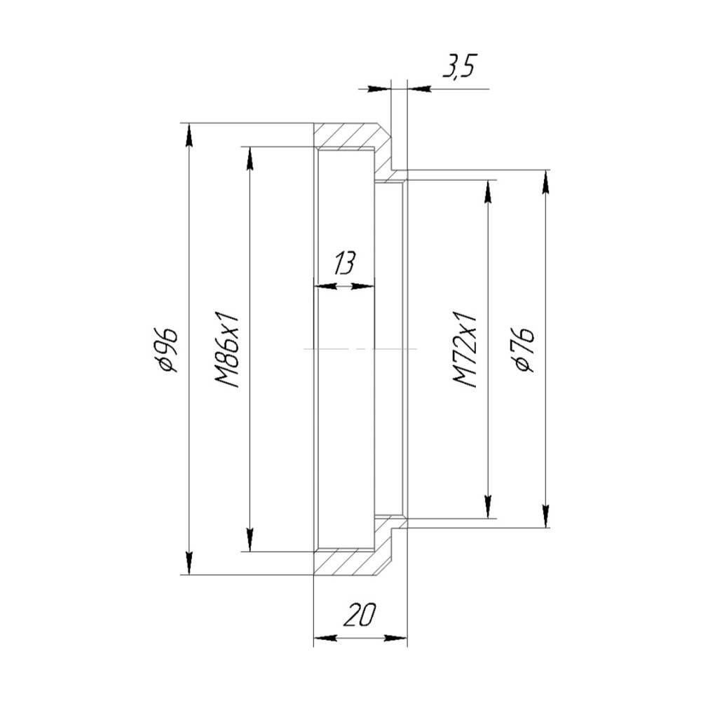 M72x1 female to M86x1 female thread adapter