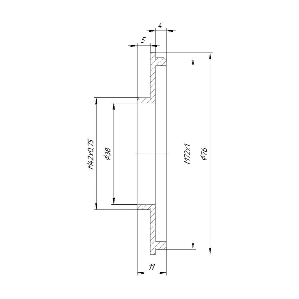 M72x1 male to M42x0.75 (T2) male thread adapter