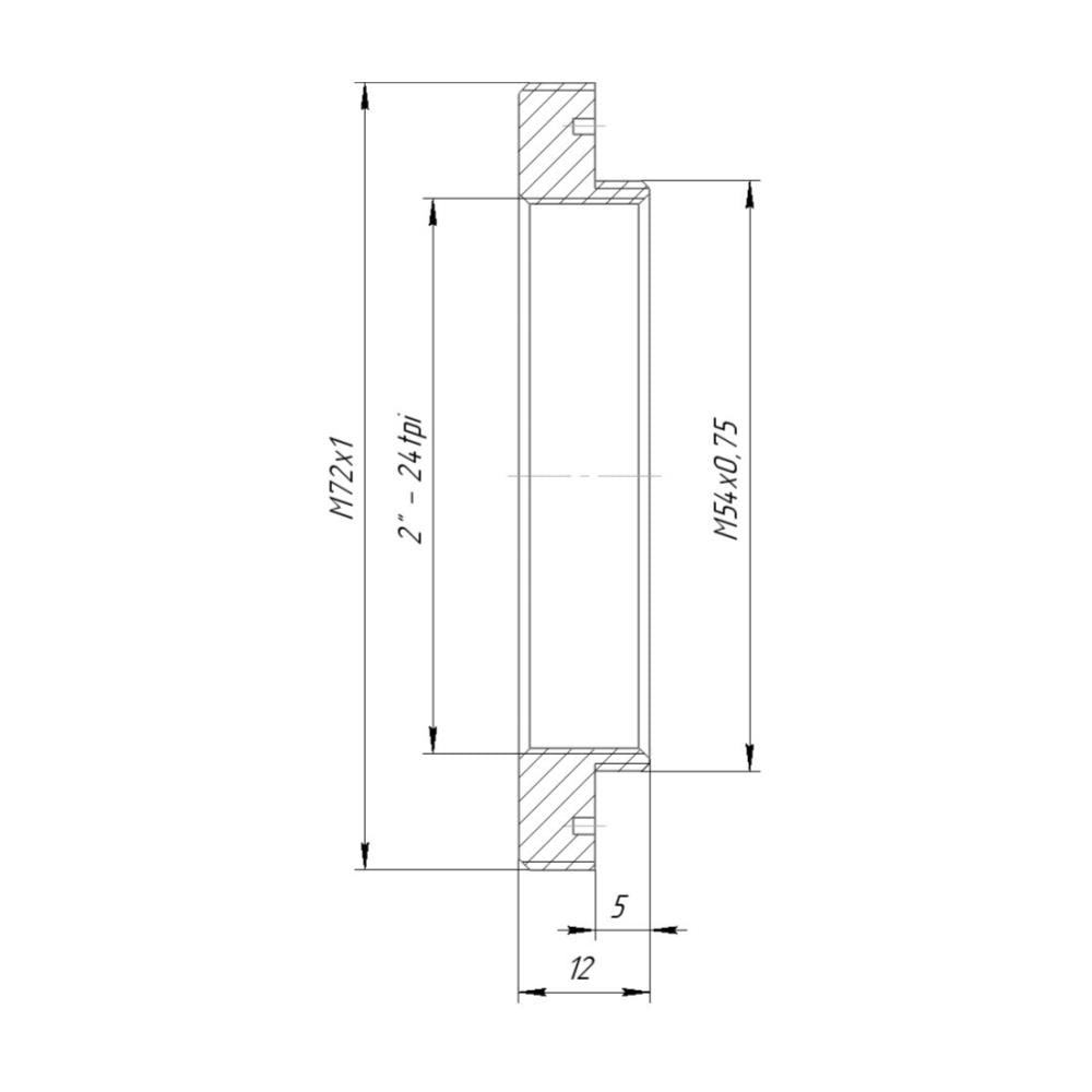 M72x1 male to M54x0.75 male (SCT 2" female) thread adapter