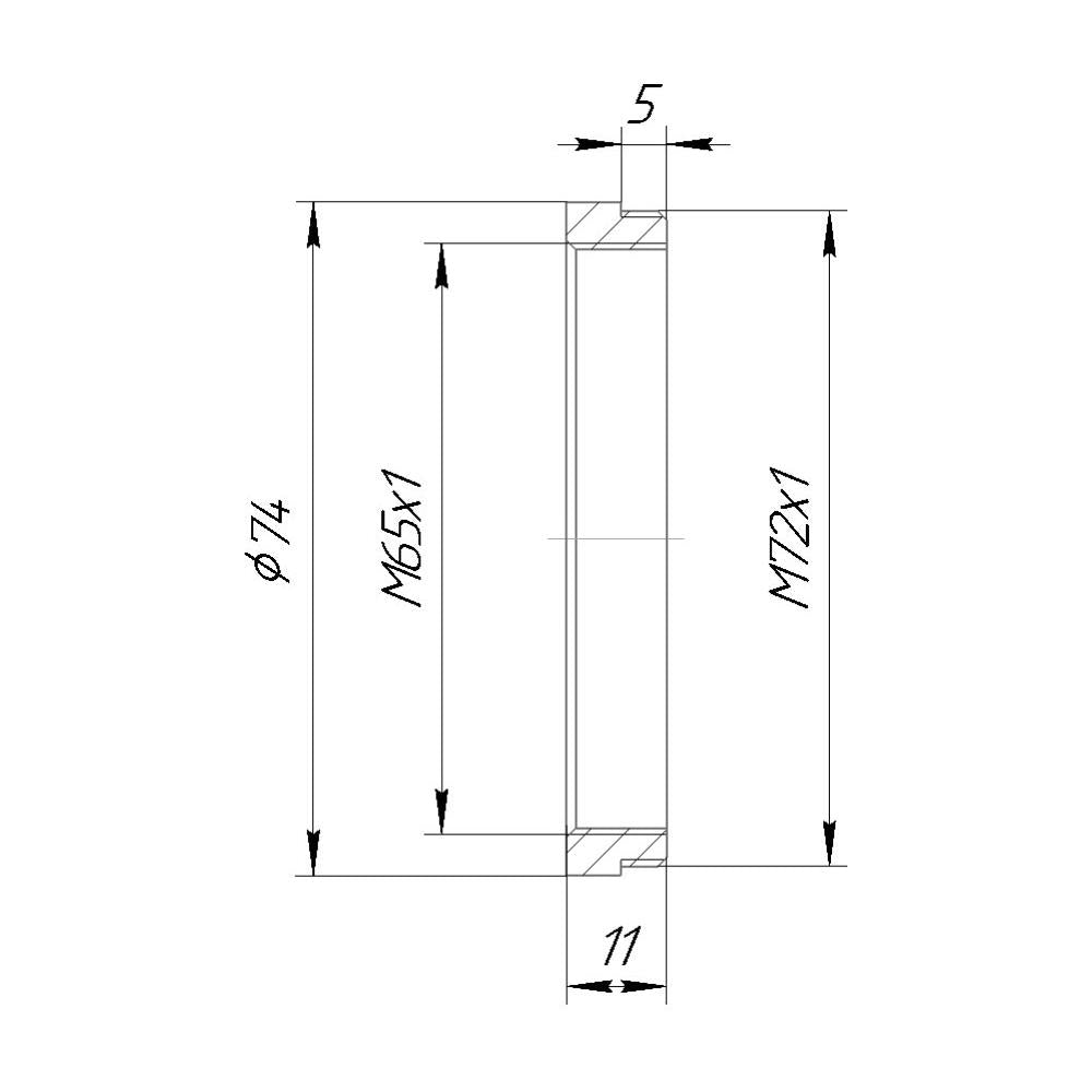 M72x1 male to M65x1 female thread adapter