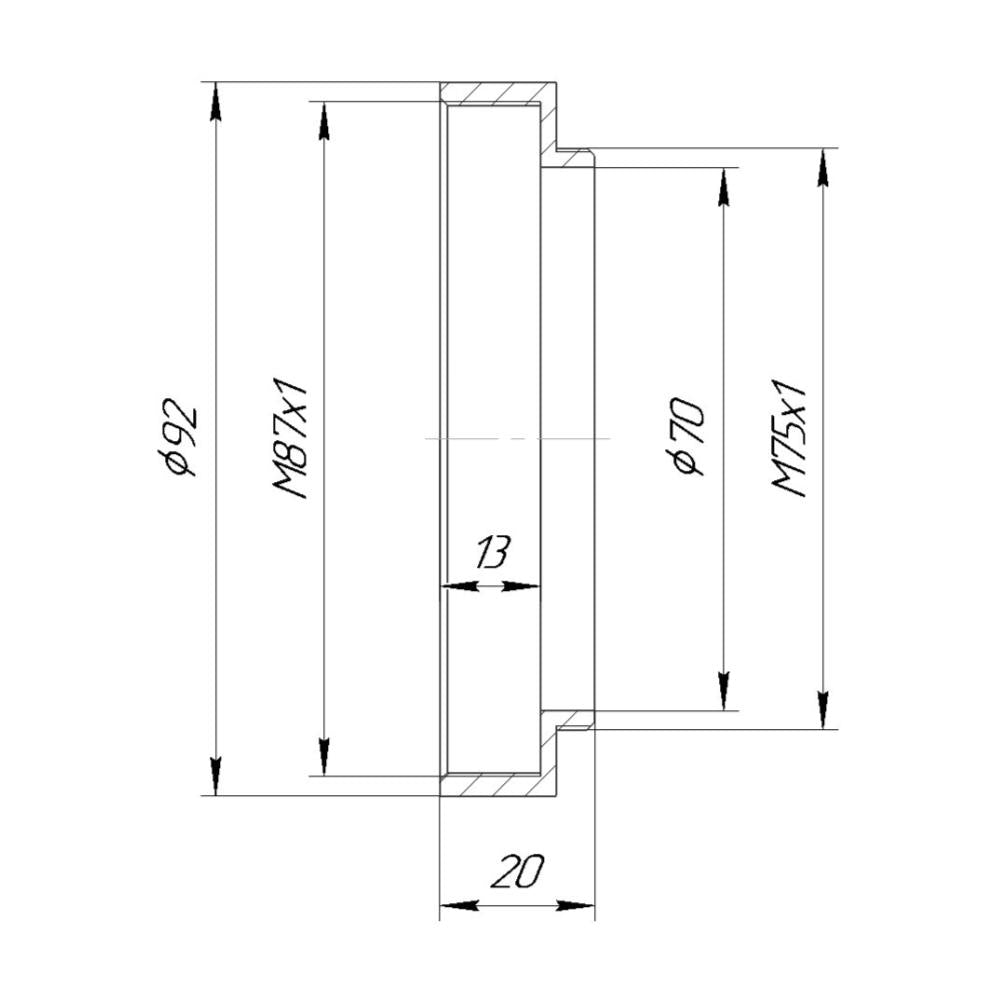 M75x1 male to M87x1 female thread adapter