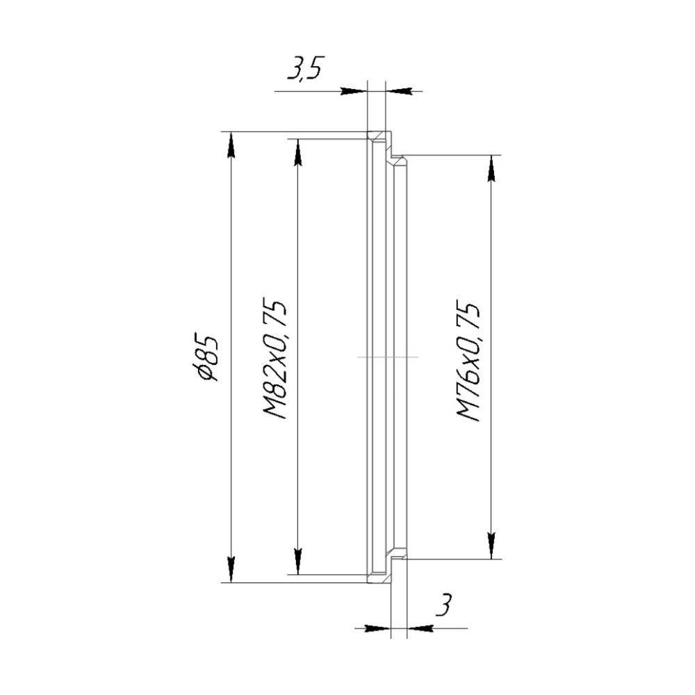 M76x0.75 male to M82x0.75 female thread adapter (76mm to 82mm step-up ring)