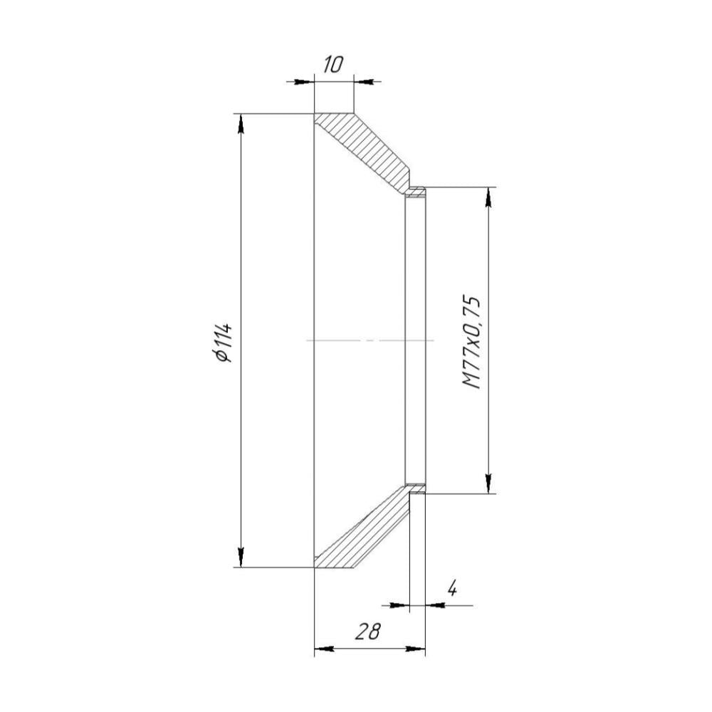 M77x0.75 male thread to 114mm outer diameter adapter