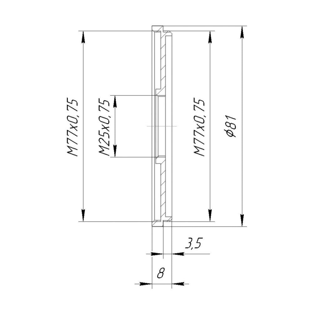 M77x0.75 male to M25x0.75 female thread adapter (77mm to 25mm step-down ring)