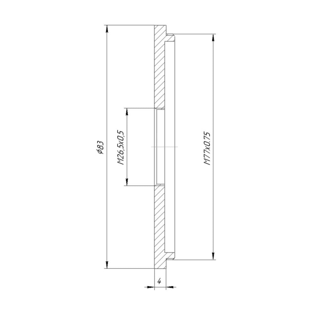 M77x0.75 male to M26.5x0.5 female thread adapter (77mm to 26.5mm step-down ring)