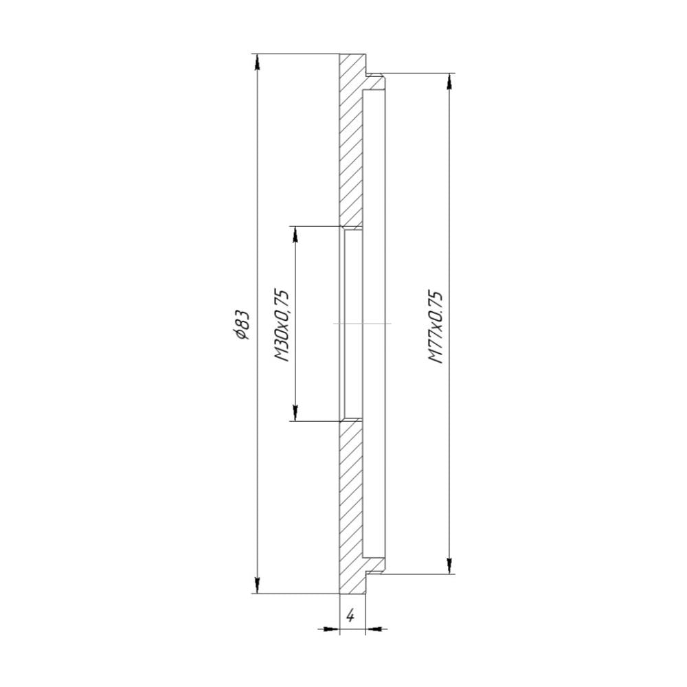 M77x0.75 male to M30x0.75 female thread adapter (77mm to 30mm step-down ring)