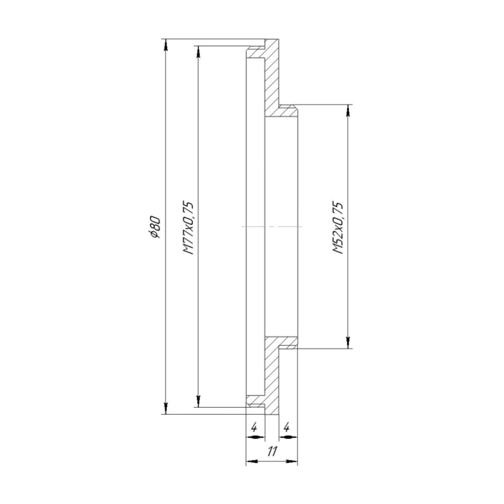 M77x0.75 male to M52x0.75 male thread adapter