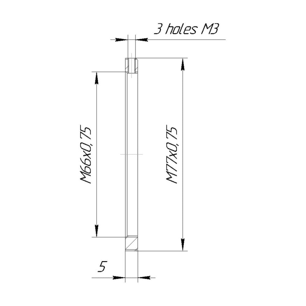 M77x0.75 male to M66x0.75 female thread adapter, flangeless