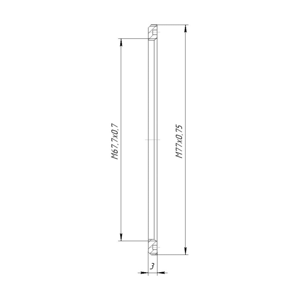M77x0.75 male to M67.7x0.7 female thread adapter, flangeless