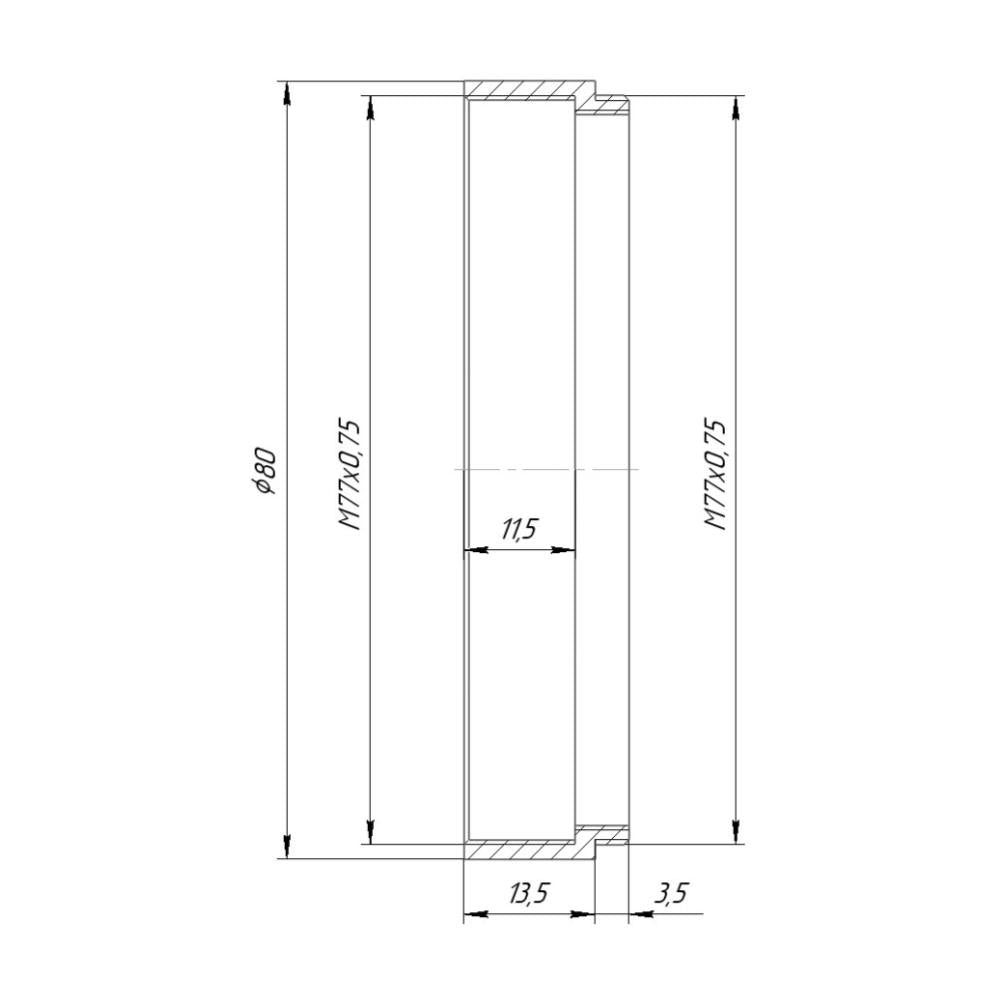 M77x0.75 male to M77x0.75 female thread adapter with 80mm outer diameter