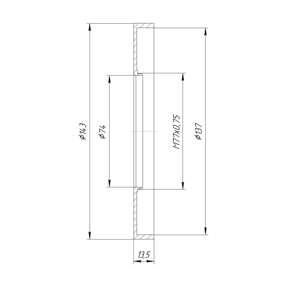 M77x0.75 male thread to 143mm outer diameter adapter (rear projecting)