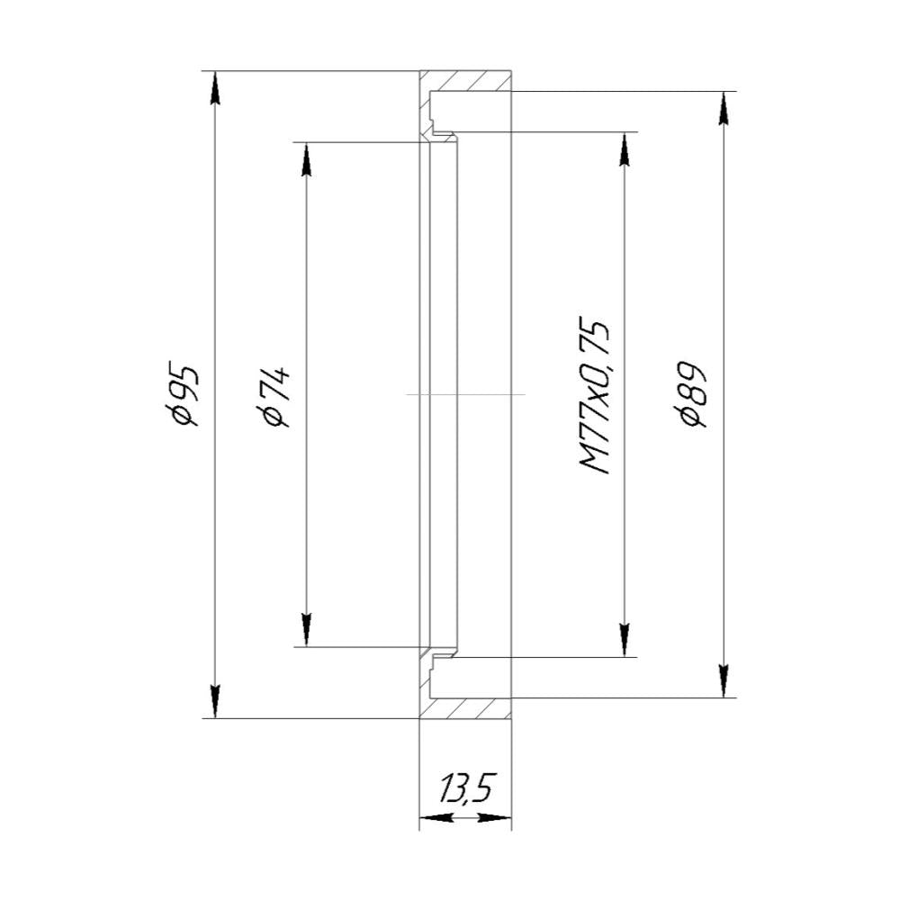 M77x0.75 male thread to 95mm outer diameter adapter (rear projecting)