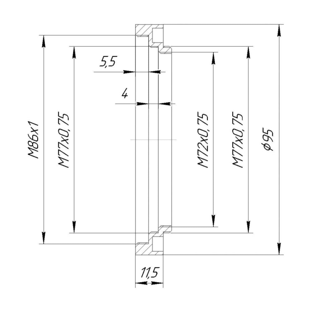 M77x0.75 male to M72x0.75, M77x0.75, M86x1 female threads adapter