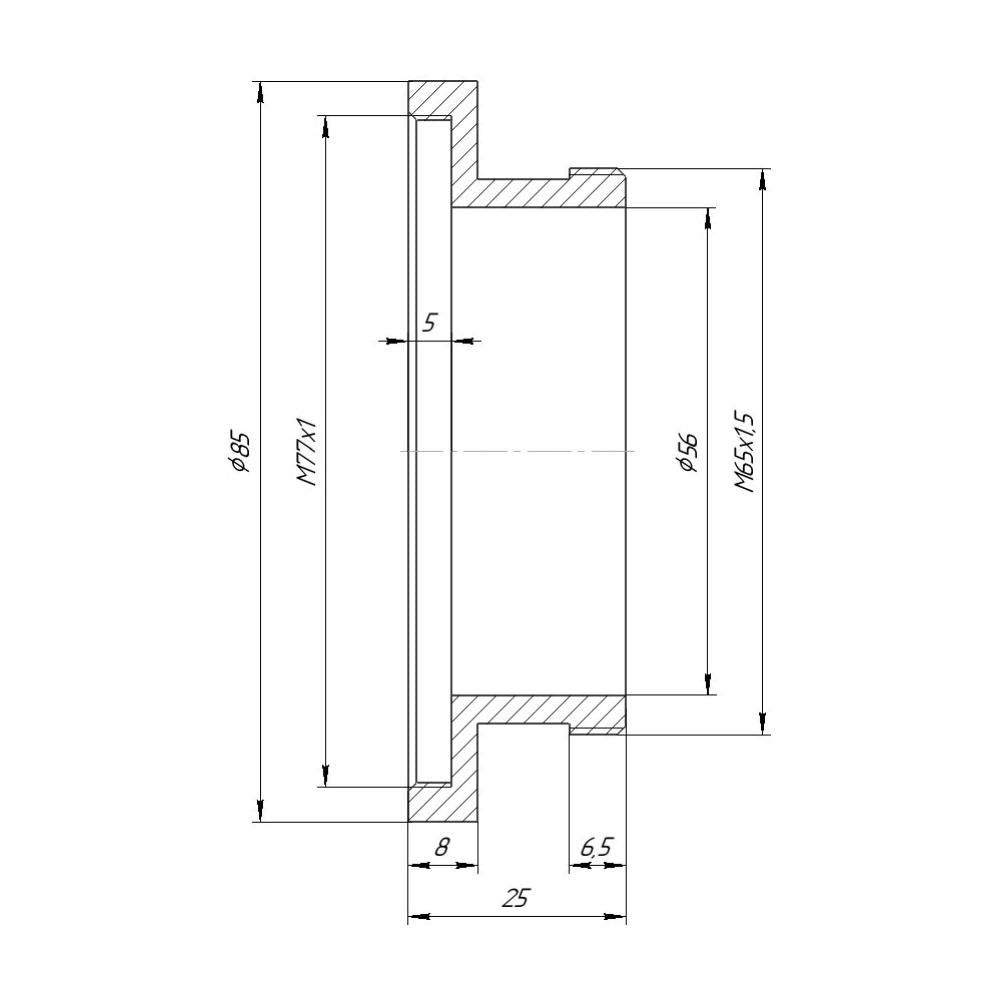 M77x1 female to M65x1.5 male thread adapter