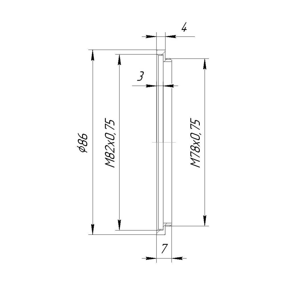 M78x0.75 male to M82x0.75 female thread adapter