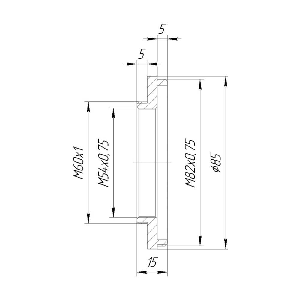 M82x0.75 male to M60x1 male thread adapter
