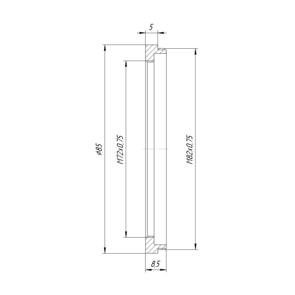 M82x0.75 male to M72x0.75 female thread adapter (82mm to 72mm step-down ring)
