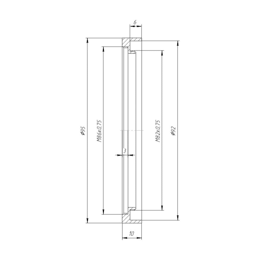M82x0.75 male to M86x0.75 female thread adapter, rear projecting