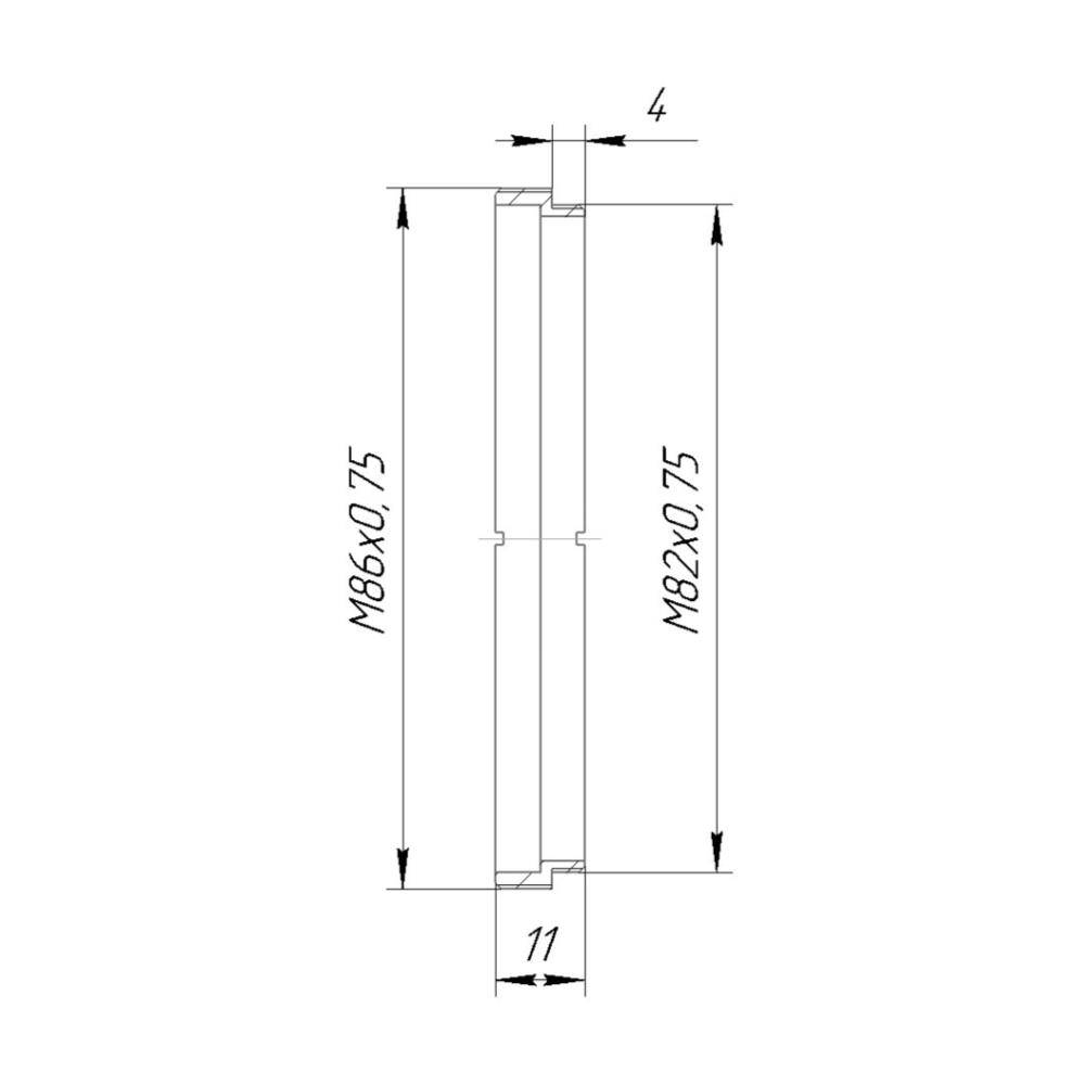 M82x0.75 male to M86x0.75 male thread adapter