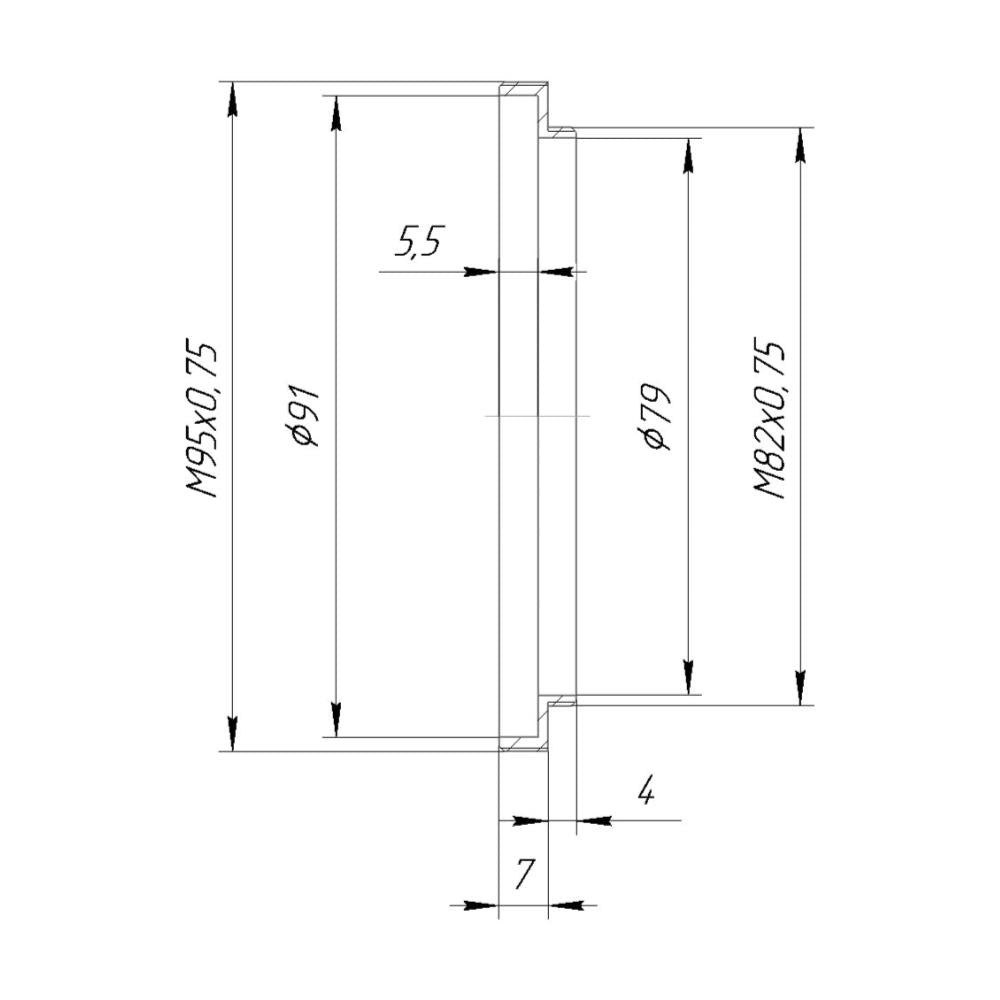 M82x0.75 male to M95x0.75 male thread adapter