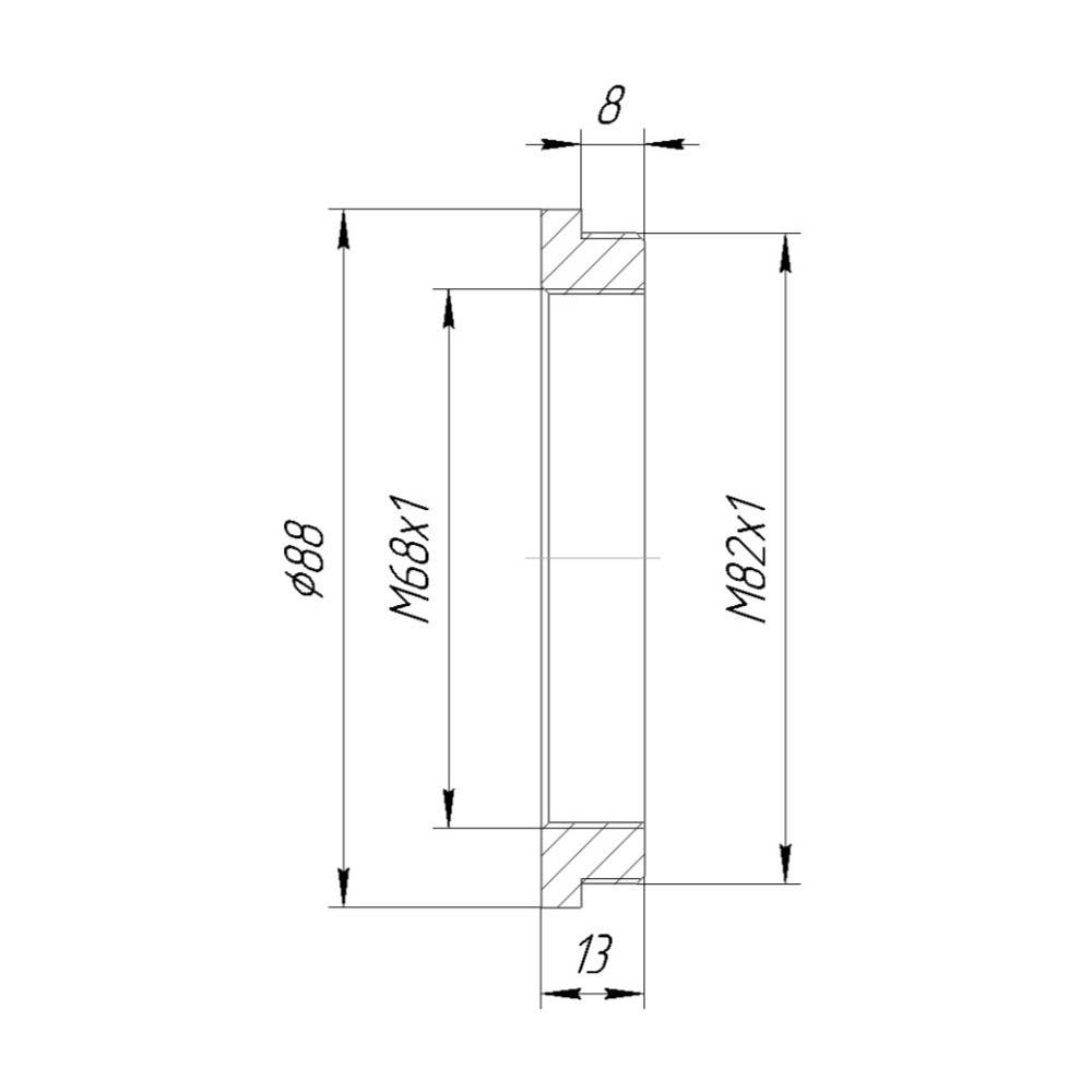 M82x1 male to M68x1 female thread adapter, 5mm