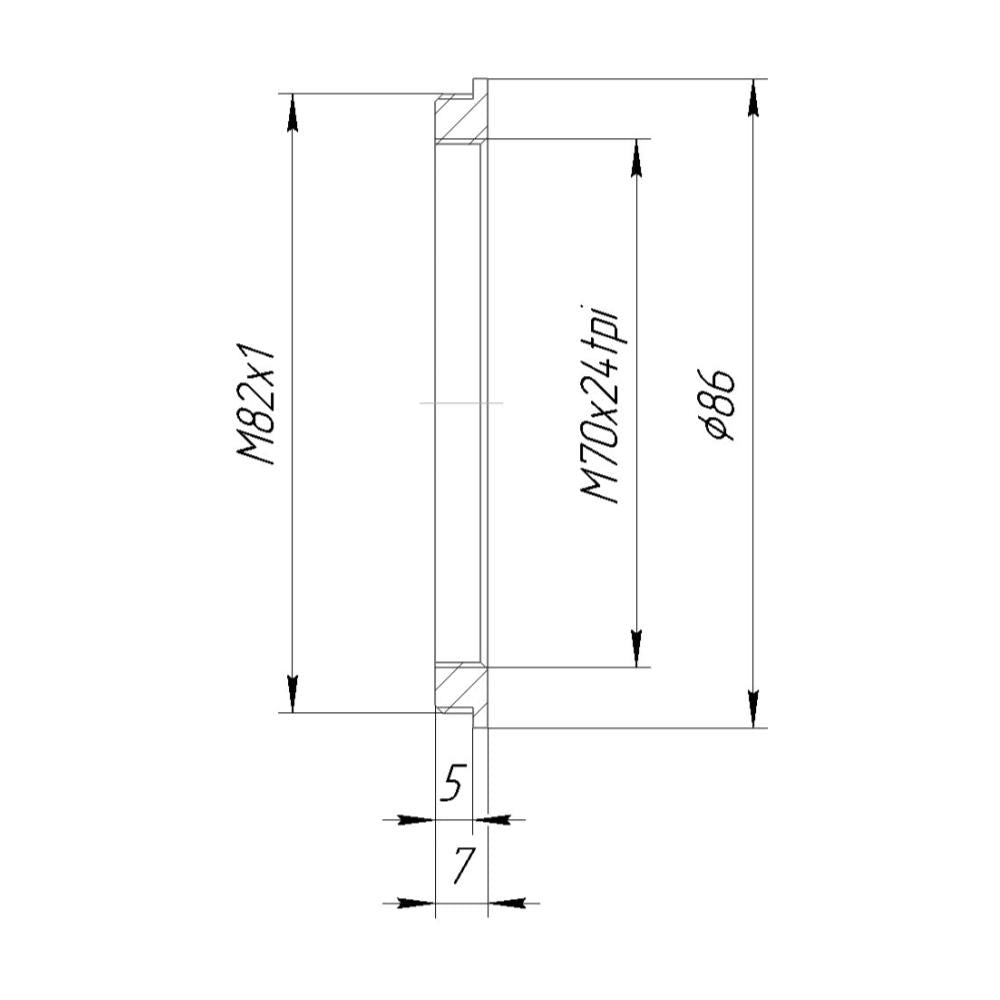 M82x1 male to M70x24tpi female thread adapter for Astro-Physics 2.7" accessories