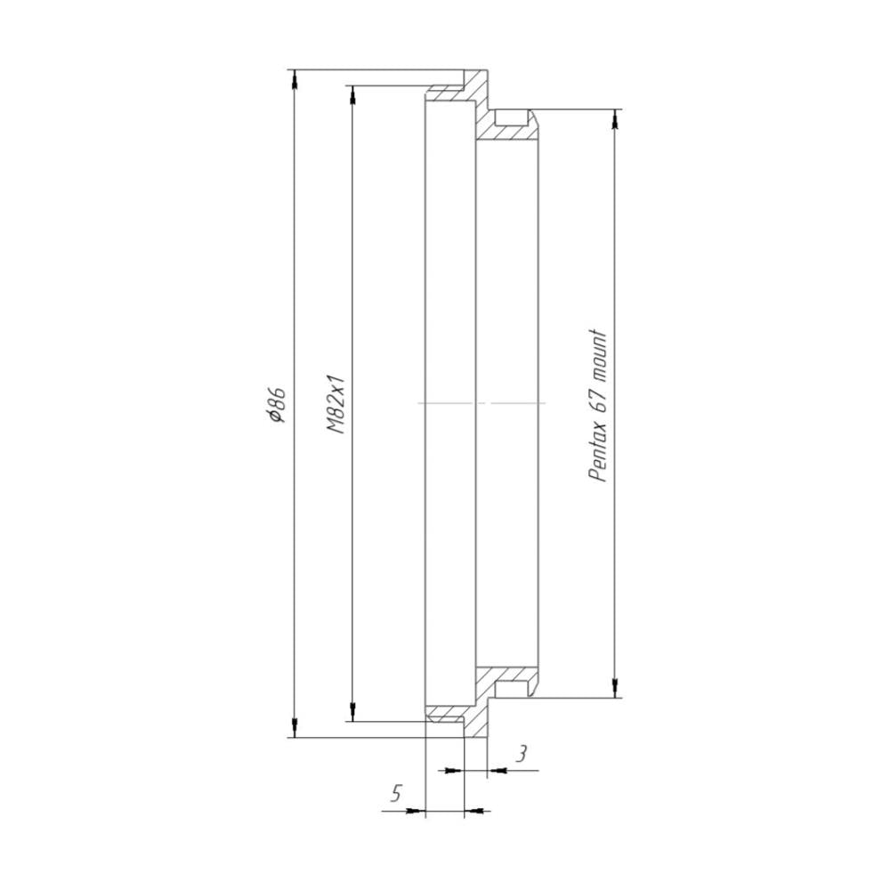 M82x1 male thread to Pentax 67 camera mount adapter