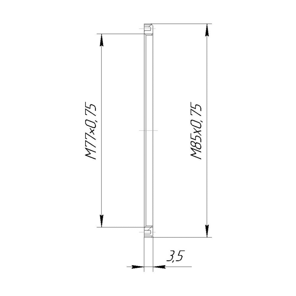 M85x0.75 male to M77x0.75 female step-down ring (filter thread adapter), flat