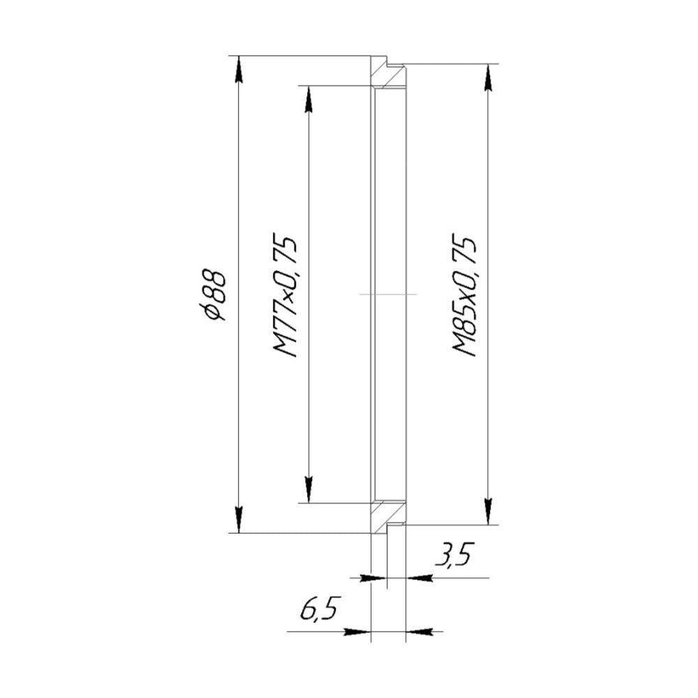 M85x0.75 male to M77x0.75 female thread adapter (85mm to 77mm step-down ring)