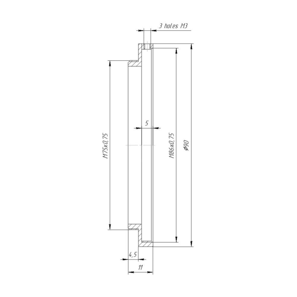 M86x0.75 female to M75x0.75 male thread adapter for Rapido FMJ