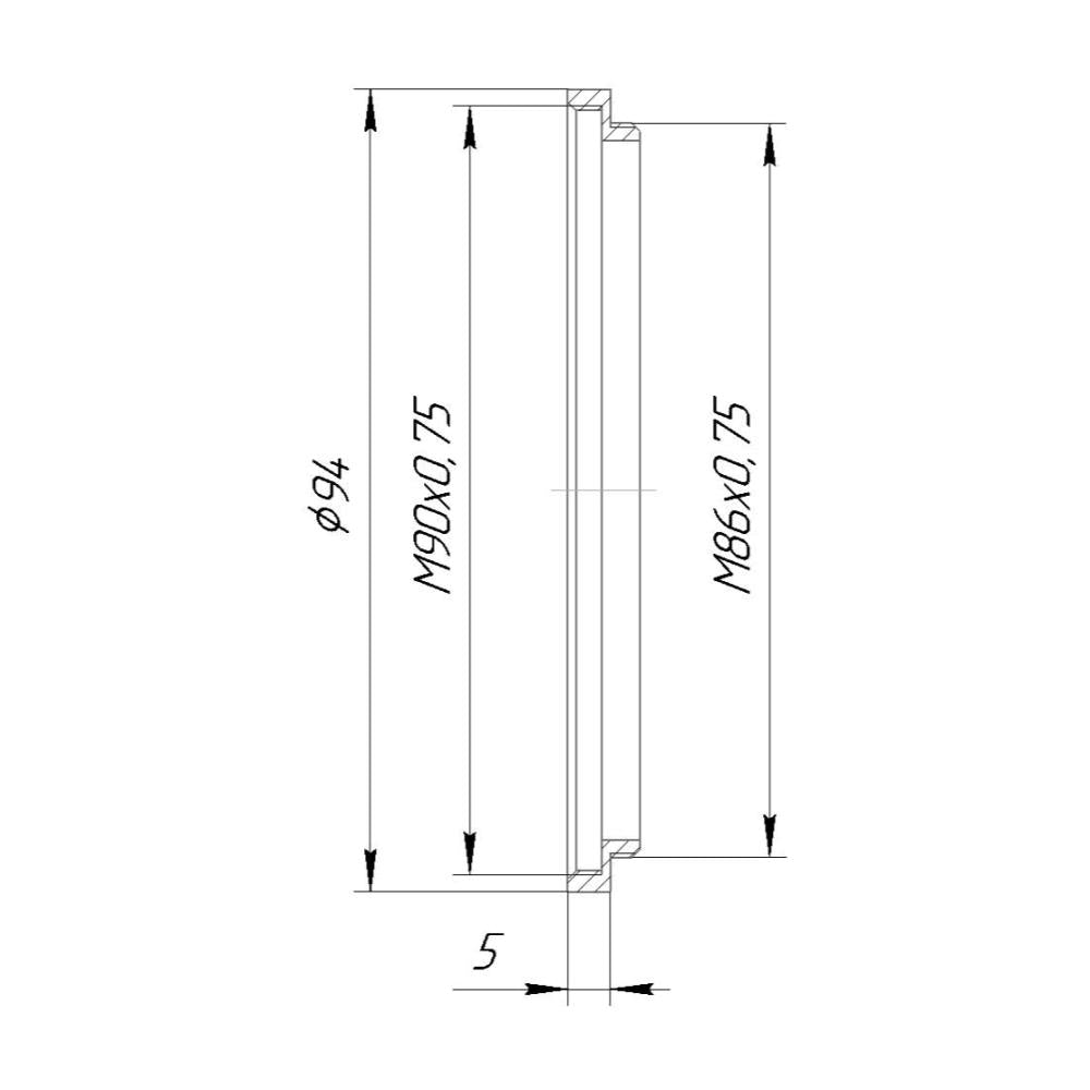 M86x0.75 male to M90x0.75 female thread adapter (86mm to 90mm Step-Up Ring)