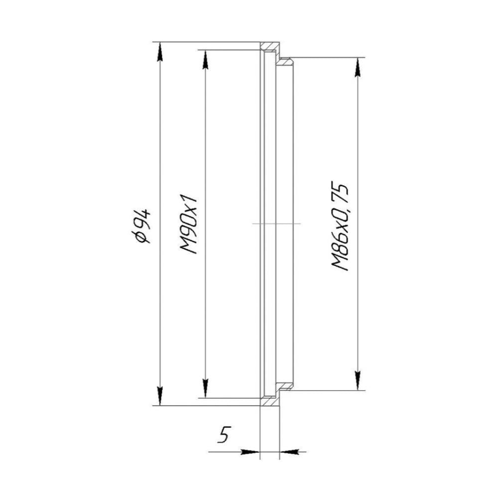 M86x0.75 male to M90x1 female thread adapter (86mm to 90mm Step-Up Ring)