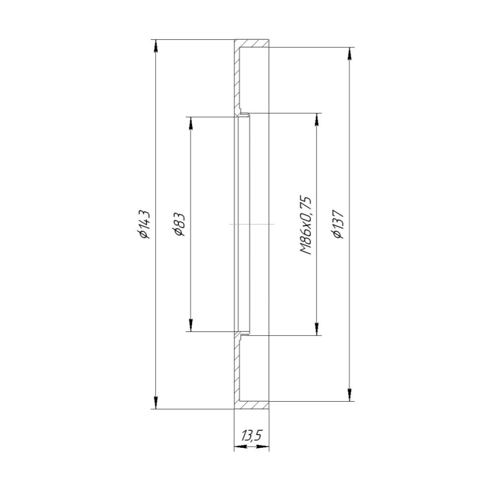 M86x0.75 male thread to 143mm outer diameter adapter (rear projecting)