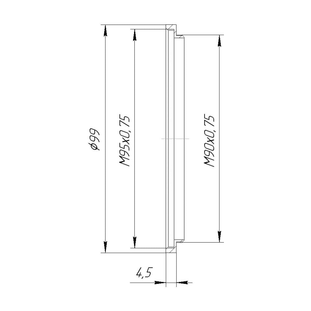 M90x0.75 male to M95x0.75 female thread adapter (90mm to 95mm step-up ring)