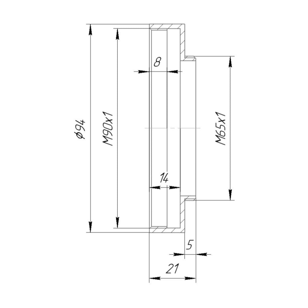 M90x1 female to M65x1 male thread adapter
