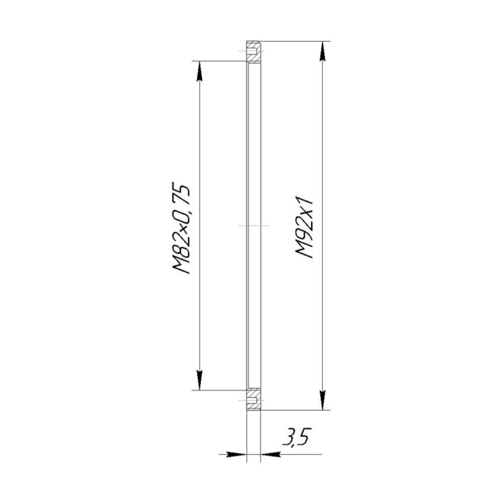 M92x1 male to M82x0.75 female thread adapter (92mm to 82mm step-down ring), flat