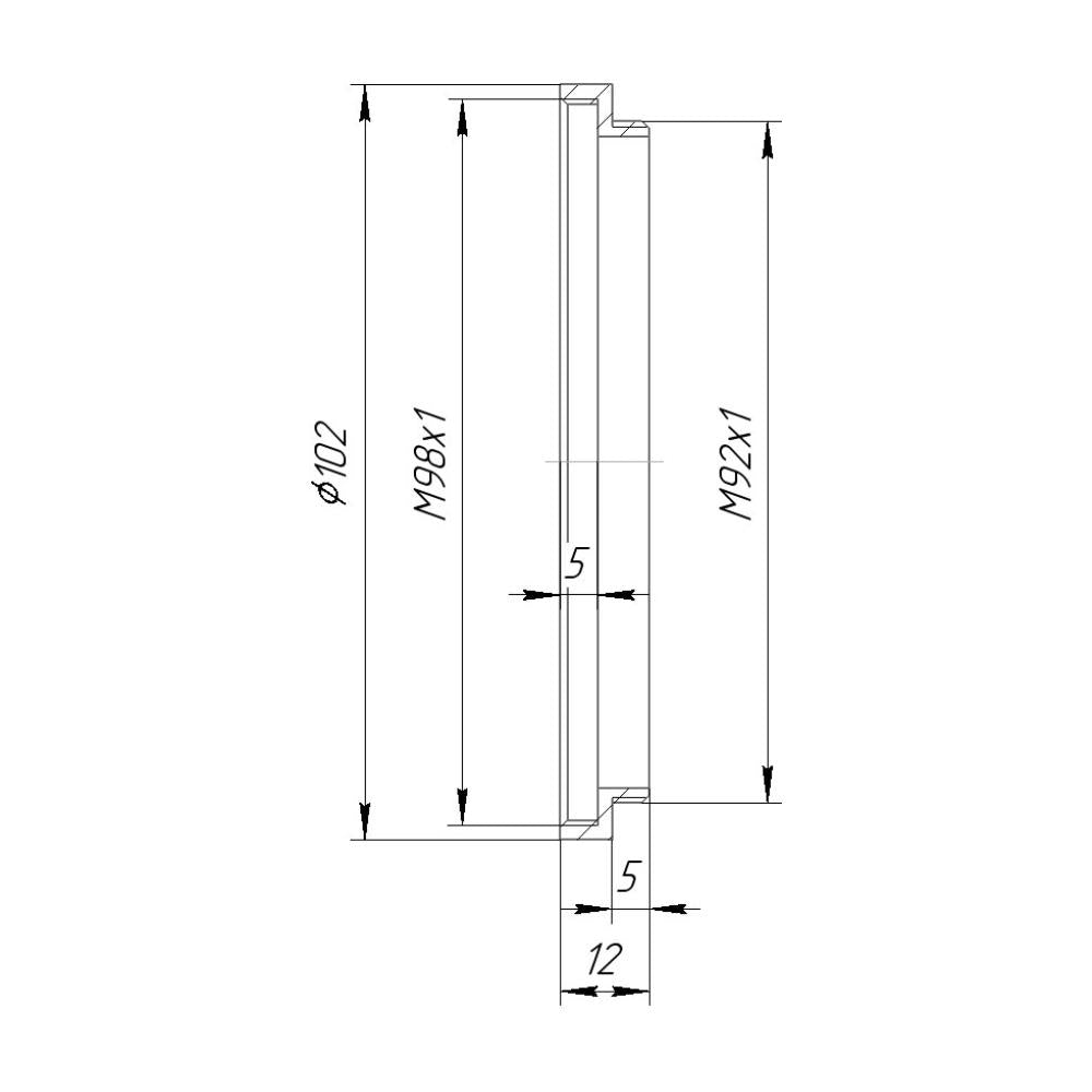 M92x1 male to M98x1 female thread adapter (92mm to 98mm step-up ring)