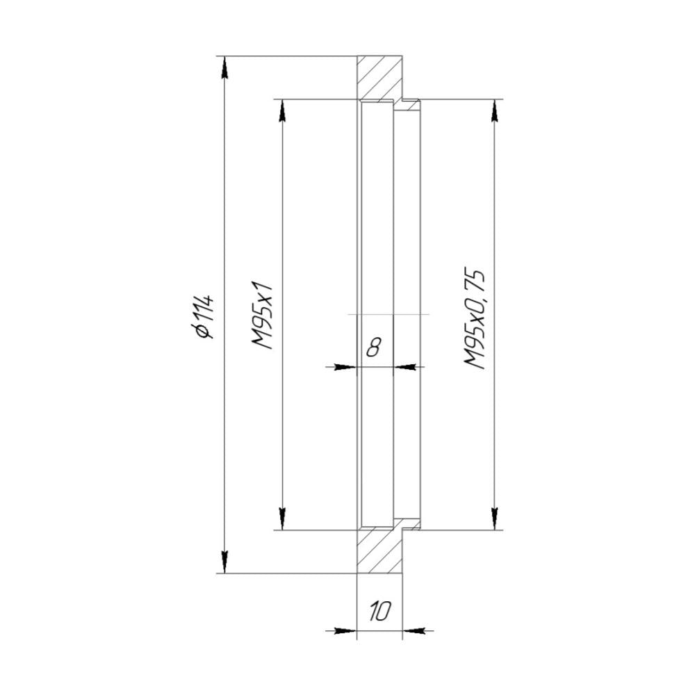M95x0.75 male to M95x1 female thread adapter with 114mm outer diameter