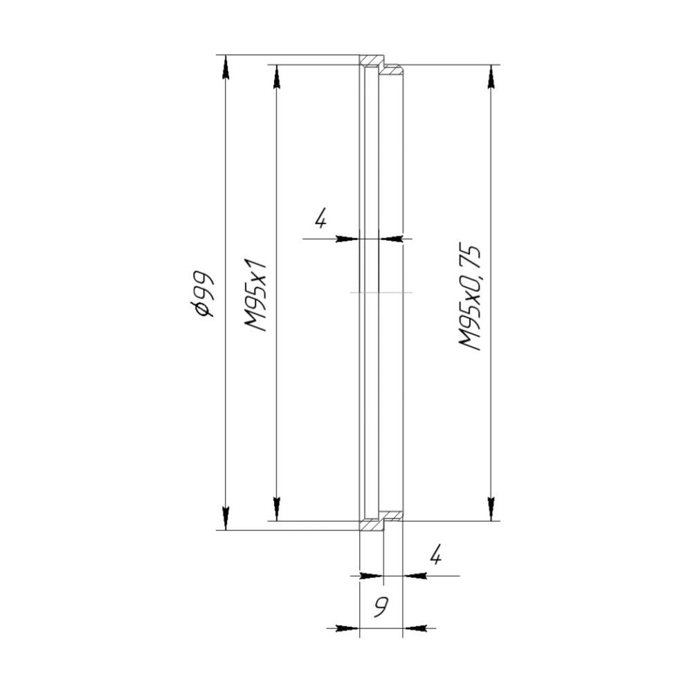 M95x0.75 male to M95x1 female thread adapter (step-up ring)