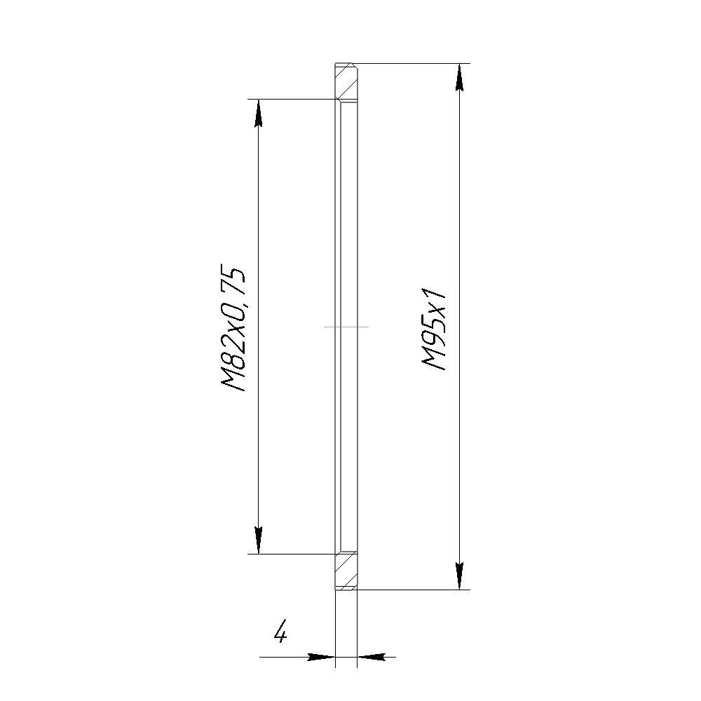 M95x1 male to M82x0.75 female thread adapter, flangeless